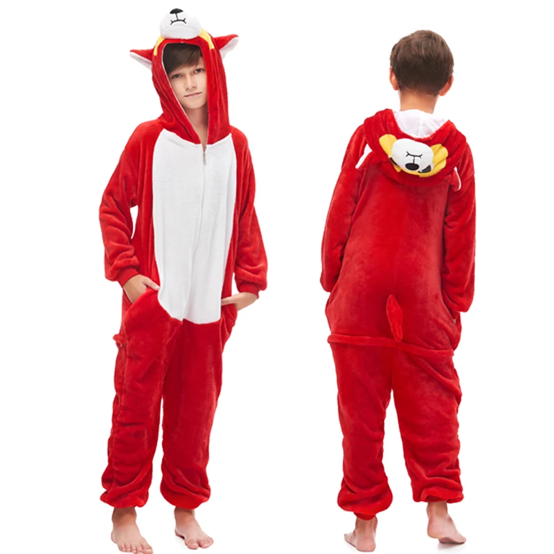 Red New Winter Unicorn Pajamas For Children Animal Pyjamas Kids Panda Stich Onesie Boys Girls Sleepwear Unicornio Jumpsuit - Color: Red