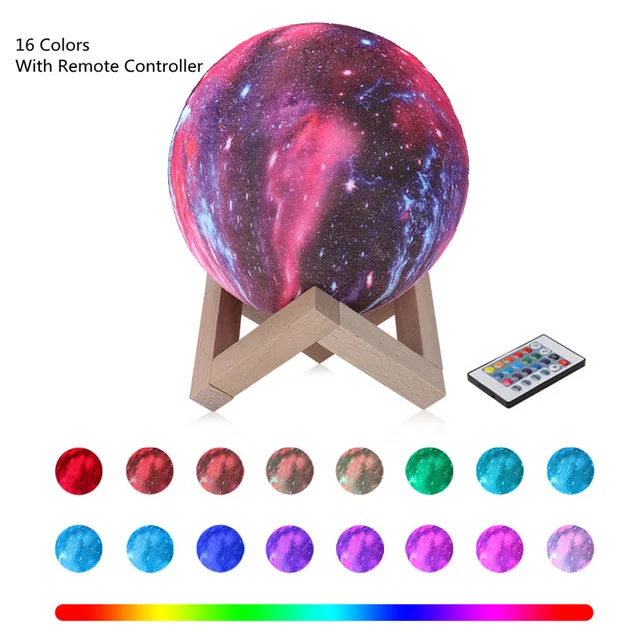 16 Color Remote 3D принт с изображением луны и звезд, светильник светодиодный Галактическая лампа 3/16 Цвет изменения сенсорный пульт дистанционного управления Управление светодиодный ночной Светильник домашний декор креативный подарок для детей - Испускаемый цвет: 16 Color Remote