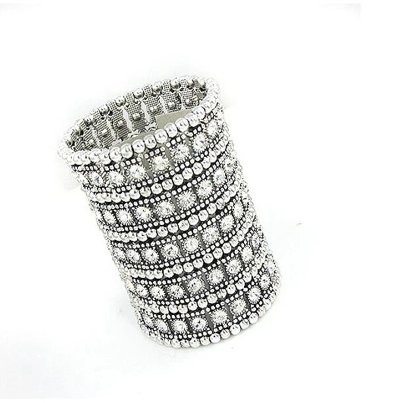 Золото 5ROW с украшением в виде кристаллов многослойные Эластичный Браслет манжет