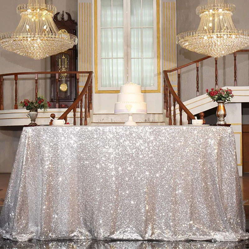 Круглая блестящая скатерть 125x200 см с вышивкой и блестками прямоугольная для