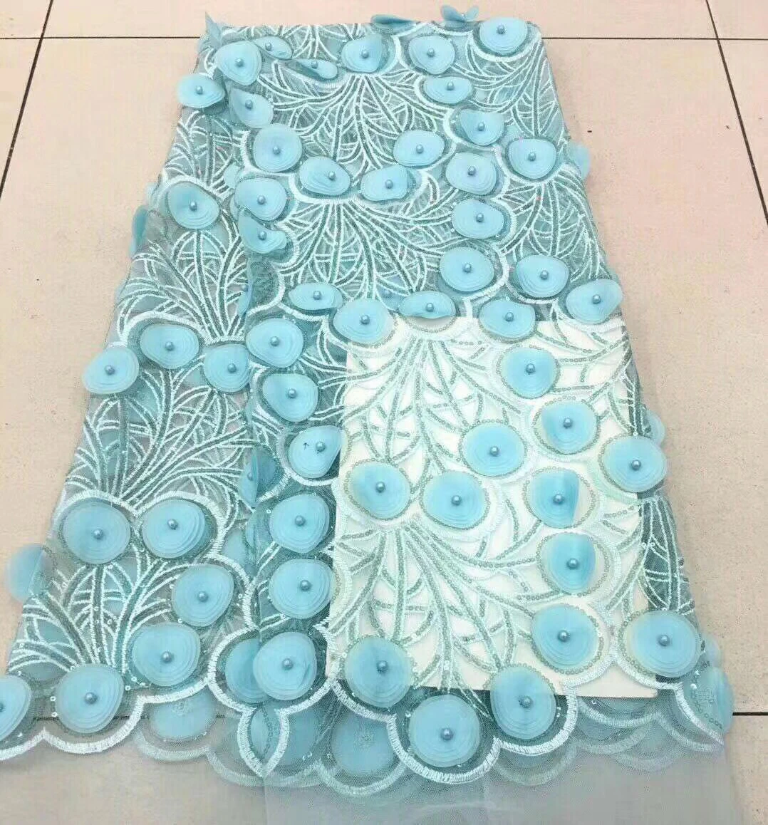 Розовое французское кружево ткань 3D бусины Цветочная вышивка высокое качество