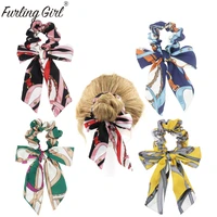 furling girl 1 pc belt chain printing bowknot elastic hair bands multi functional headbands stain fabric cords hair scrunchies