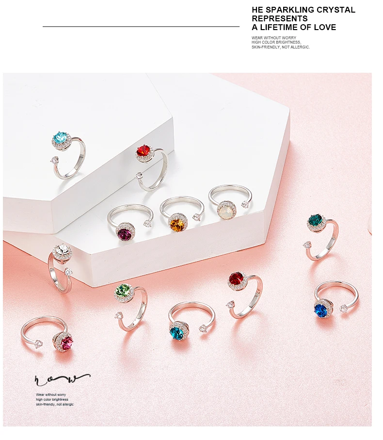 Cdyle, женское золотое кольцо, украшенное кристаллом Swarovski, 12 цветов, круглый камень, открытый палец, кольцо, ювелирные изделия, аксессуары