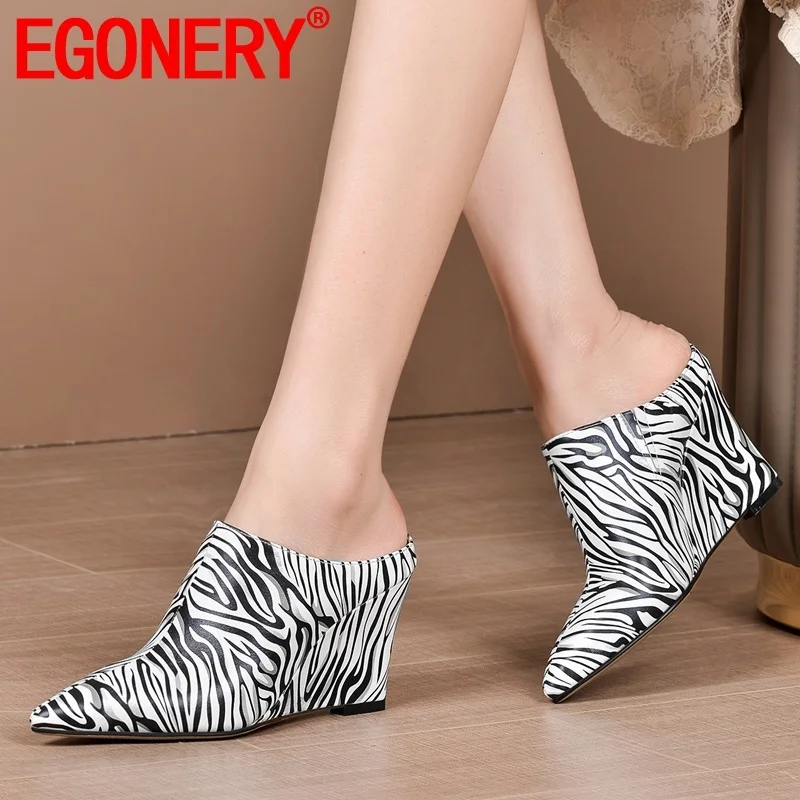 

EGONERY; Сезон весна; Новинка; Модные женские тапочки для улицы на высоком тонком каблуке с острым носком; Мужская обувь ручной работы из натура...