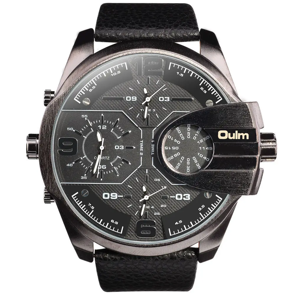 

oulmHP3790 three time zone large dial sports leisure water meter quartz watch