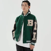 letter embroidery baseball uniform mens street fashion brand contrast stitching jacket hip hop trend personality jacket