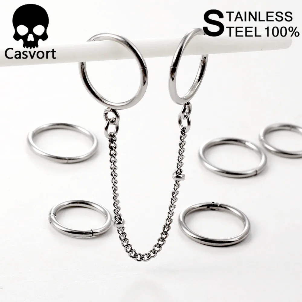 Casvort 2 PCS Stainless Steel Segment Hoop Ear Cartilage Tragus Helix Lip Piercing Nose Ring Ear Dangle Piercing Body Jewelry