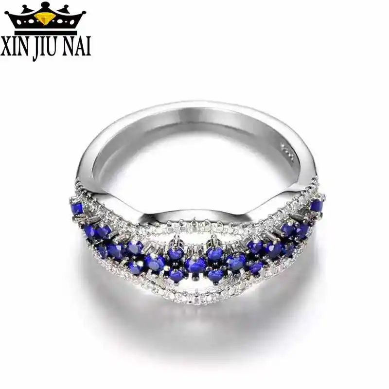 Женское кольцо с голубым цветком креативное из серебра 925 пробы мозаикой