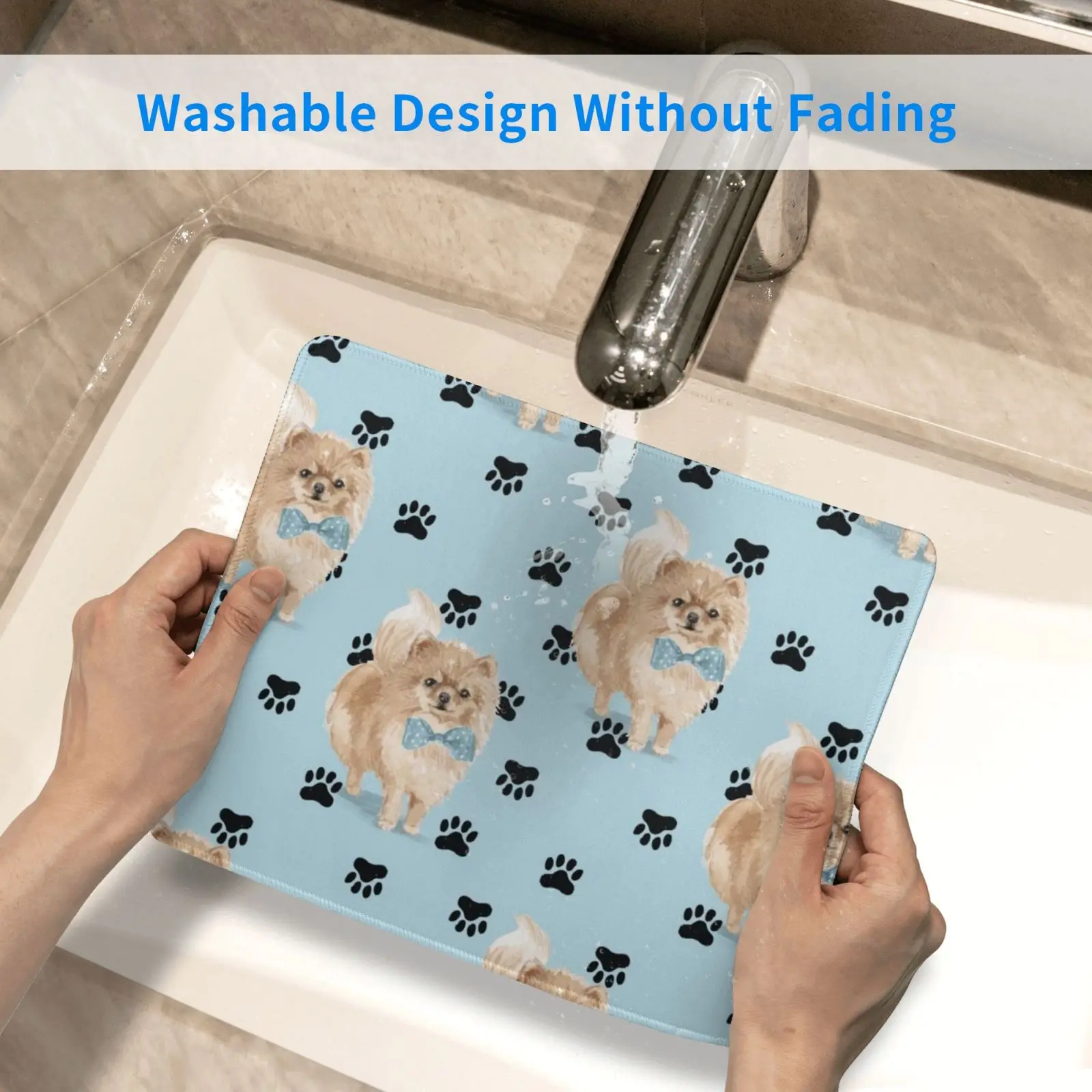 

Pomeranian Paw Prints Pattern On Blue Mouse Pad DIY Print Pomeranian Dog Paw Animal Pet Cute Blue Love