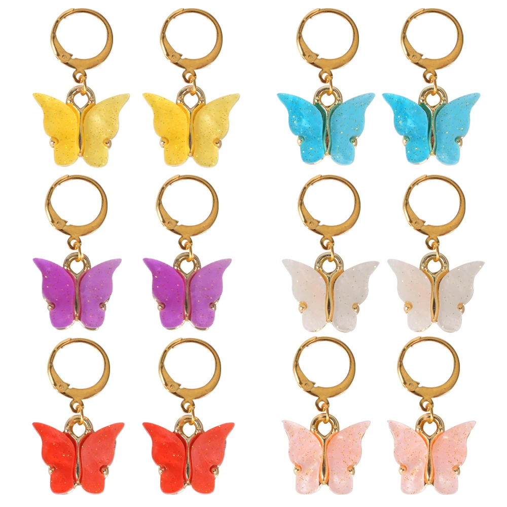 2020 новые женские серьги модные блестящие акриловые бабочки милые из нержавеющей