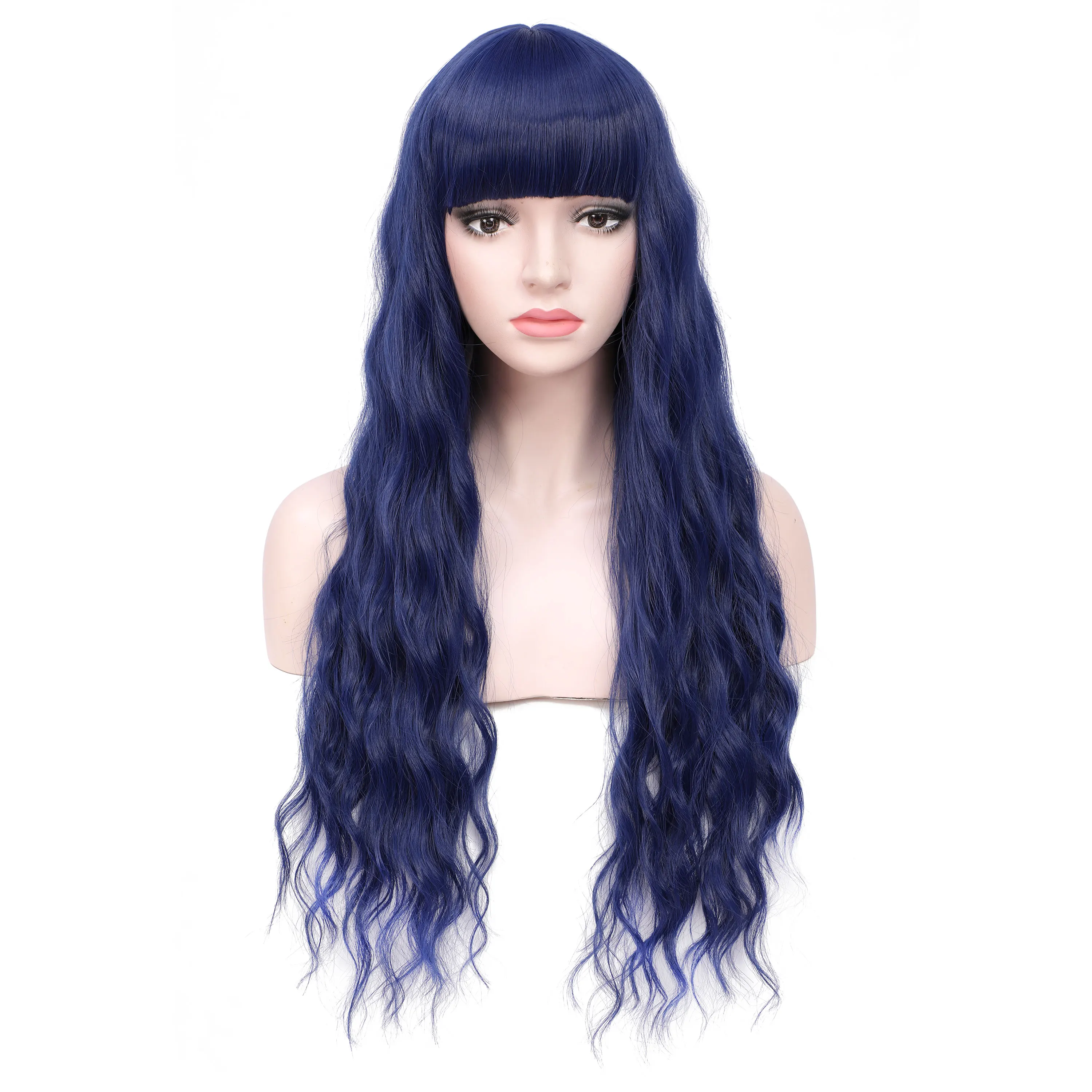 

Benegem 26 ''Синтетический темно-синий волнистый парик с челкой длинный термостойкий косплей парик для вечеринки для женщин