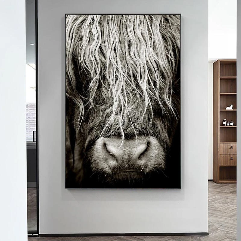 

Nordic Black White Wall Canvas Art Cow Head Print Animal Face Picture Wall Art Poster for Living Room Home Decoration