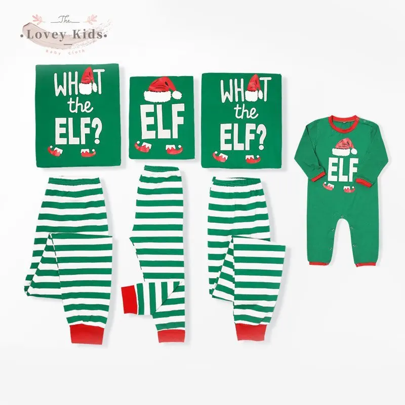 

Christmas Pajamas Family 2020 Matching Outfits Xmas Striped Letter Print 2PCS Daddy Mom Homewear Sleepwear Tops Pants Romper