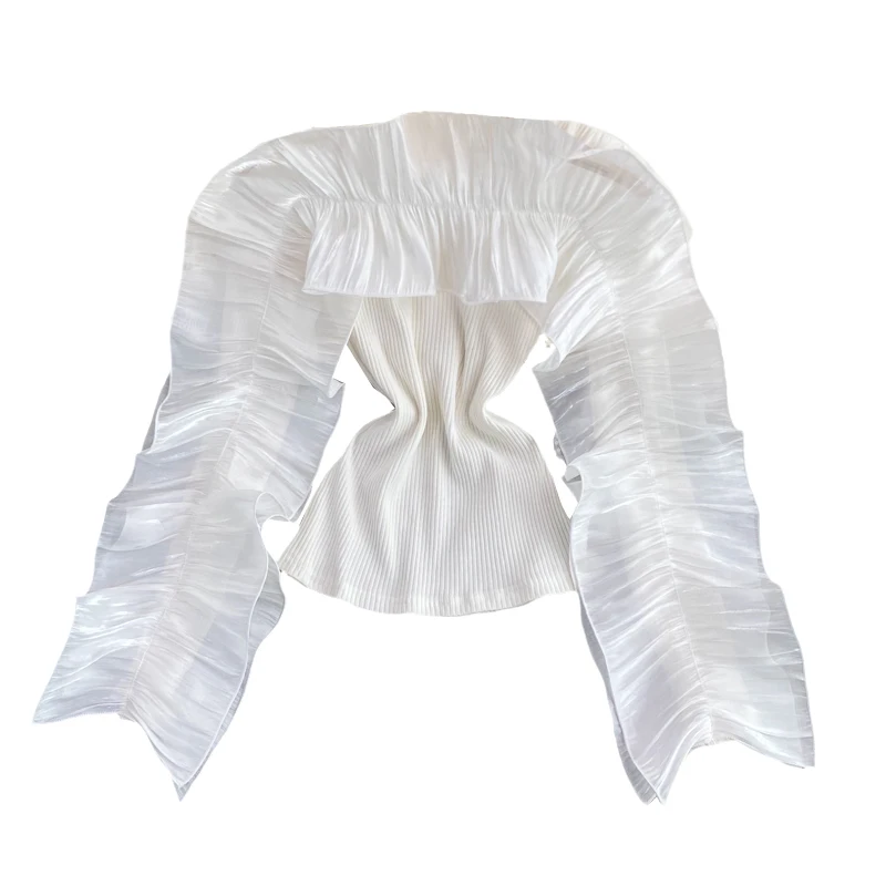 

Stylish Three-dimensional Ruffled Shirts Women 2022 Slash Neck Temperament Short Blouse Female Versatile Shirt Tops Mujer