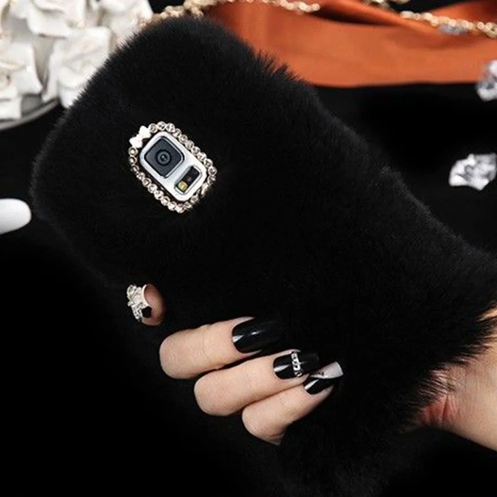 

Cute Fur Fluffy Phone Case For Samsung A51 A71 A50 A40 Luxury Diamond Back Shell A91 A81 A21S A41 A20e A20 A30 Protective Cover