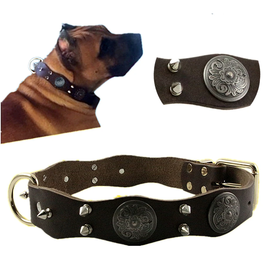 Собака заклепки ошейники для собак Высококачественная коровья кожа круглый пуля