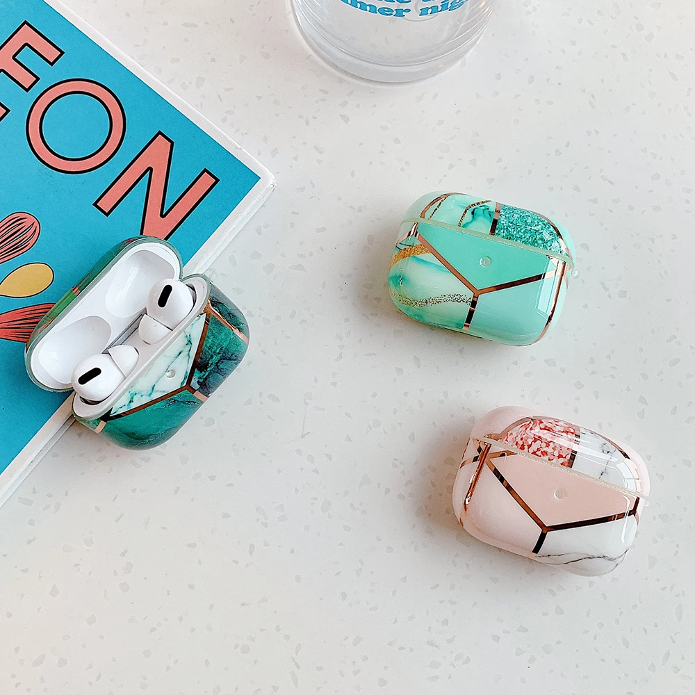 Чехол SUYACS с геометрическим рисунком под мрамор для наушников AirPods Pro силиконовая