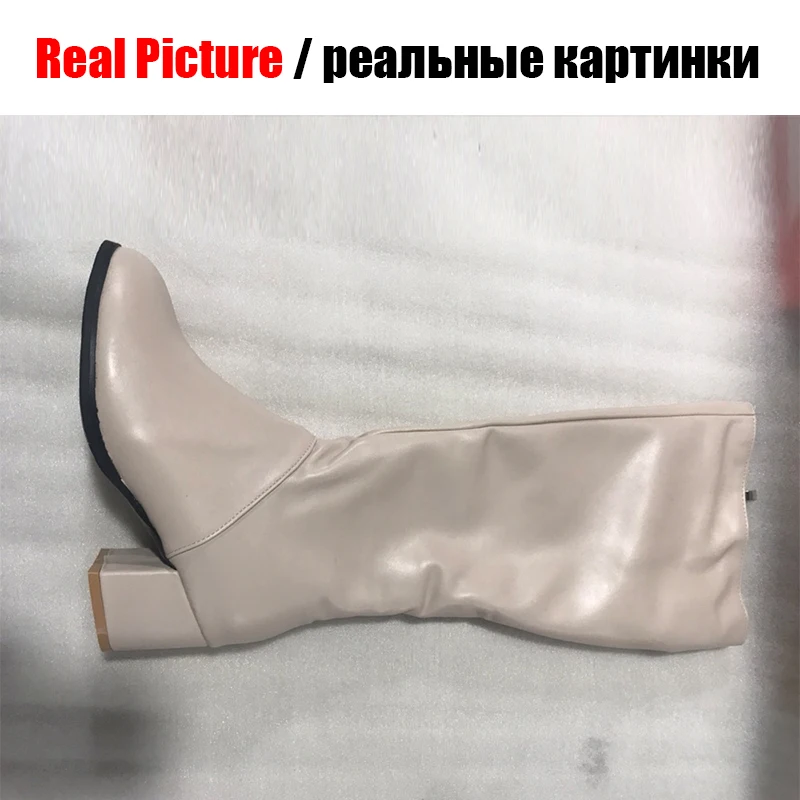 Женские сапоги с круглым носком BONJOMARISA зимние элегантные до колена мехом на