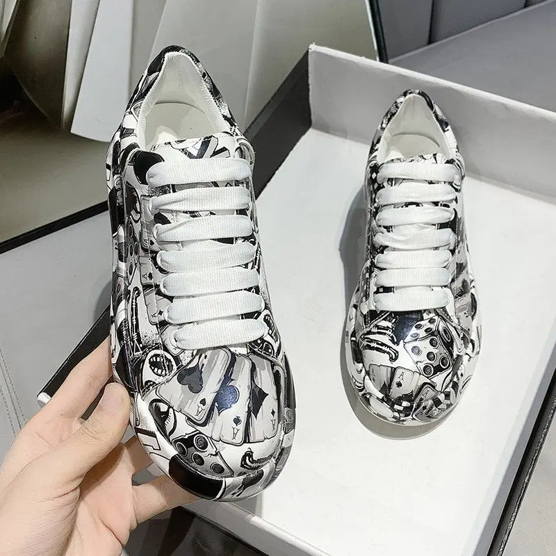 

Women's Sports Shoes Thick-soled Increase Women's Writing 2021 New Female Hand-painted Graffiti White Shoes Outdoor Casual Shoes