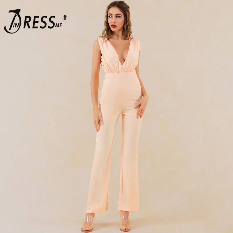 Женский офисный комбинезон без рукавов INDRESSME вечерние длинные брюки с глубоким v