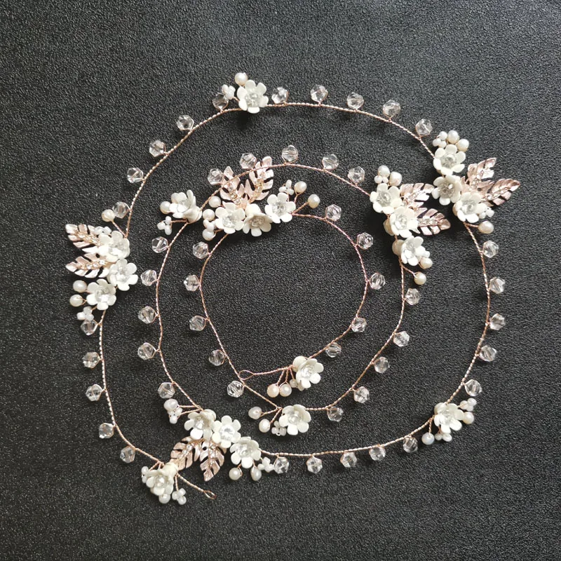 

SLBRIDAL Handmade Crystal Rhinestones Freshwater Pearls Flower Wedding Hair accessories Hair Vine Bridal Headband Women Jewelry