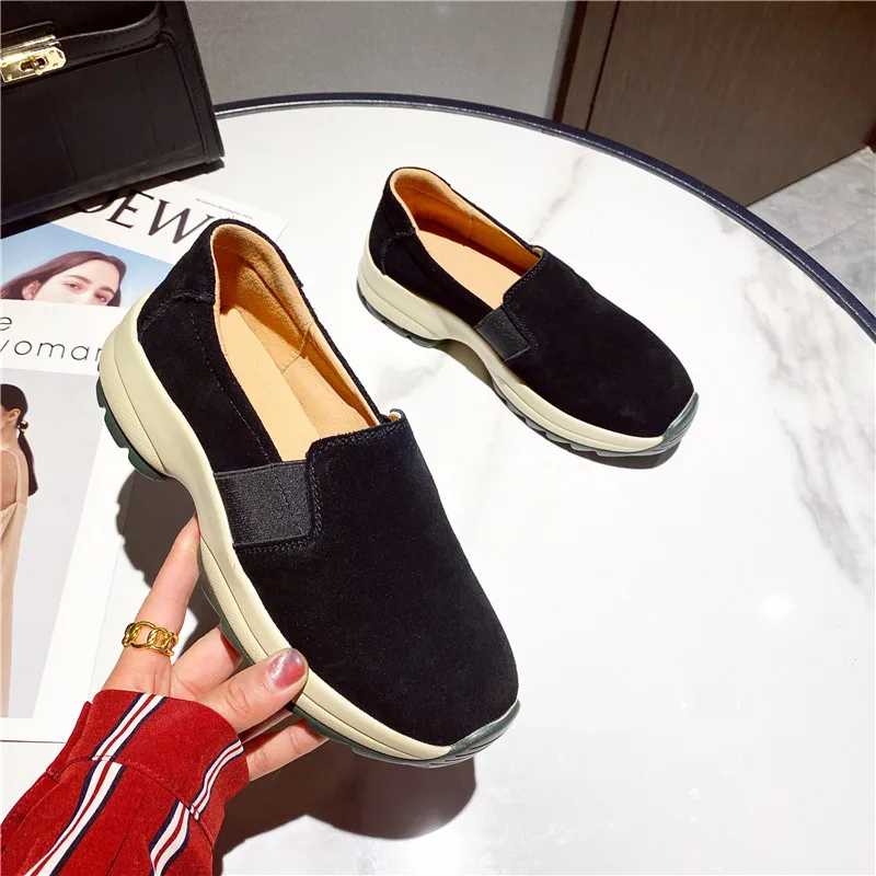 

Comfort Platform Loafers Women Beige Black Fashion Spring Leather Slip On Pointed Toe Flats Plus Size 35-43 Shoes Handmade 2021