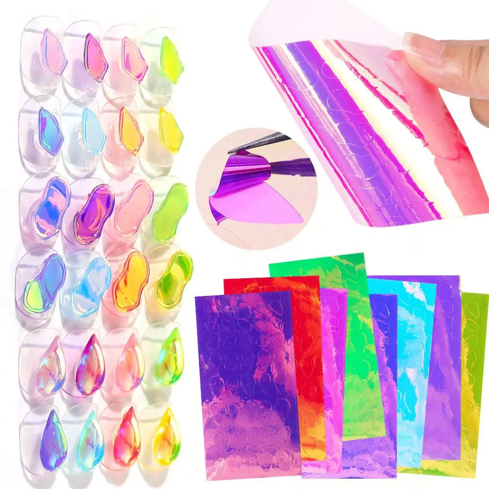 

New Self-Adhesive Decals Holographic Manicure Ice Cube Aurora Nail Sticker Mix Styles