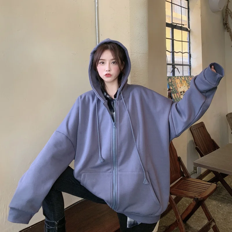 Sweetshirt for Girls Hooded Sweatshirts Zipper Sportswear Basic Hoodies Woman Hood Oversized Harajuku Zip Up Drawstring Hoodie