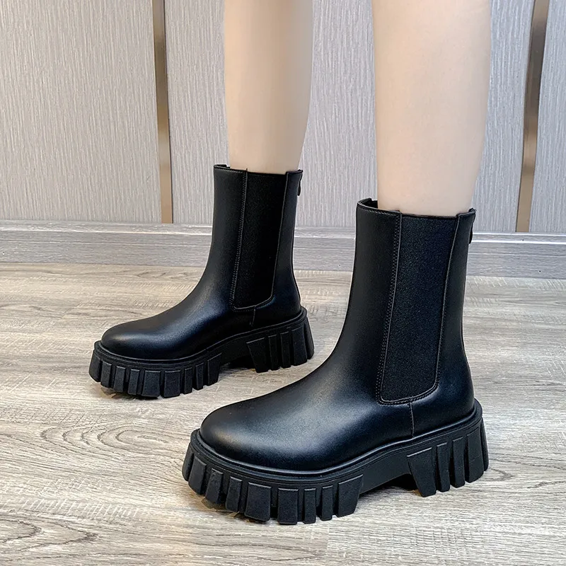 

COOTELILI PU Leather Women Boots Shoes Women's Boots 2021 New Fashion Woman Boots Round Toe 5.5cm Heel Zip Basic Size 35-40