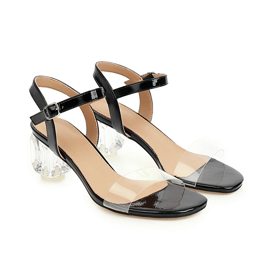 

ENMAYER 2020 Luxury Shoes Women Designers Square Heels Gladiator Clear Shoes Women Sandals Zipper Women Shoes Jelly Shoes 34-43