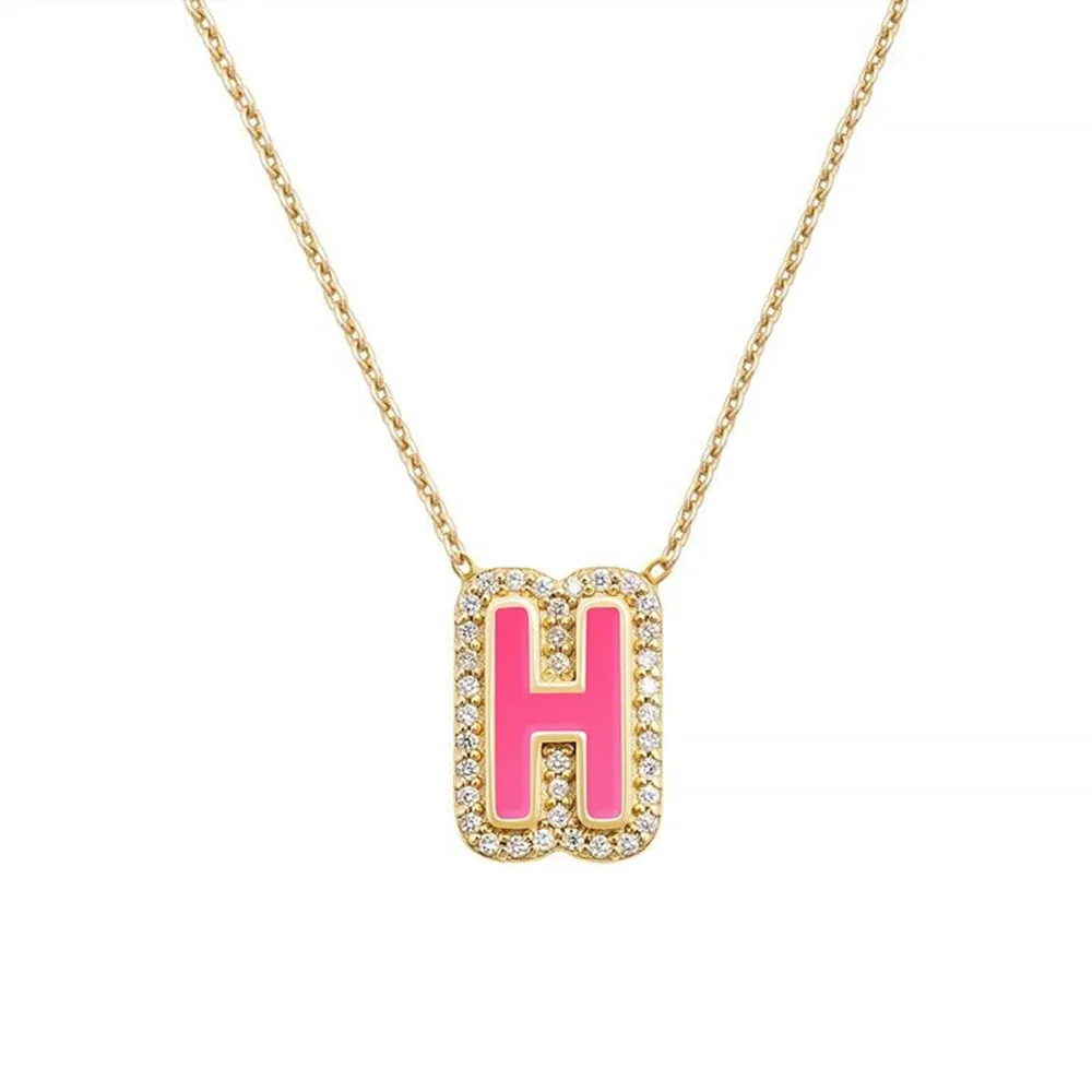 

LW Custom Enamel Initial Necklace Personalized Gold Plated 3A Zircon A-Z Name Letters Pendant Necklace Women Jewelry Gift