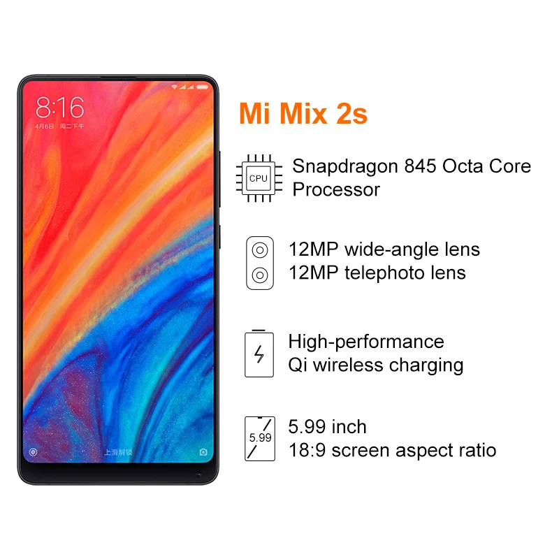 Xiaomi Mi Mix 2S смартфон с 5 99 дюймовым дисплеем процессором Snapdragon 845 ОЗУ 6 ГБ ПЗУ 128