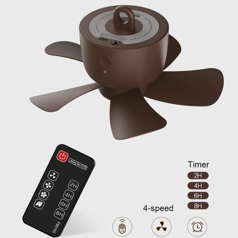 

Remote Control Timing USB Powered Ceiling Fan Air Cooler 4 Speed USB Fan for Bed Camping Outdoor Hanging Camper Tents Fan U1JE