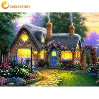 chenistory 60x75cm diy frame painting by number forest countryside scenery picture by numbers acrylic paint on canvas for home
