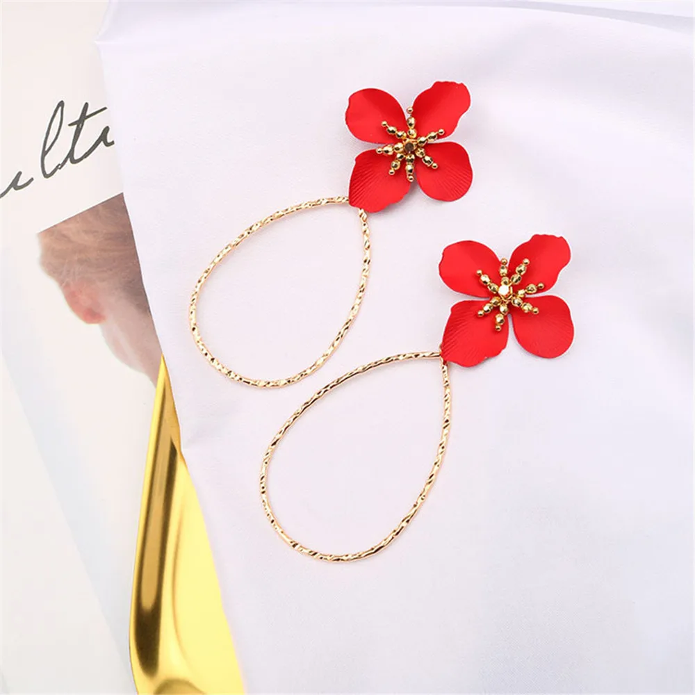 CRLEY элегантные эмаль цветок висячие серьги синий красный розовый ручной работы