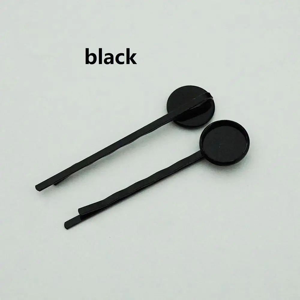 10pcs/lot high quality 12mm Multicolor Plated Copper Material Hairpin Hair Clips Hairpin Base Setting Cabochon Cameo - Цвет: black