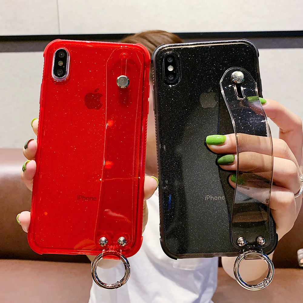 Блестящий порошковый ремешок прозрачный чехол для телефона iPhone 11 Pro Max XR XS X 7 8 6S Plus