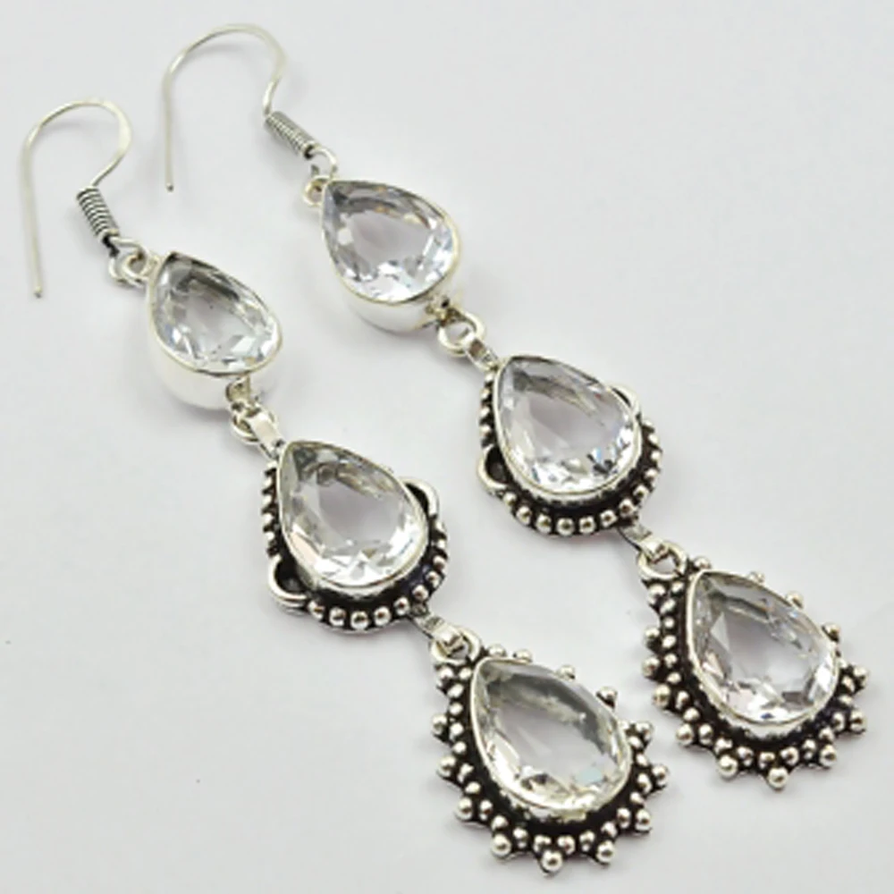 

White Topas , Silver Overlay on Copper Earrings, 84 mm , E2776
