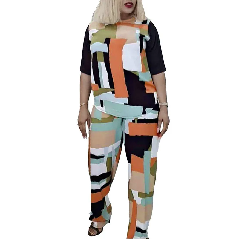 Летний комплект из двух предметов для женщин наборы размера плюс Комплект топ и