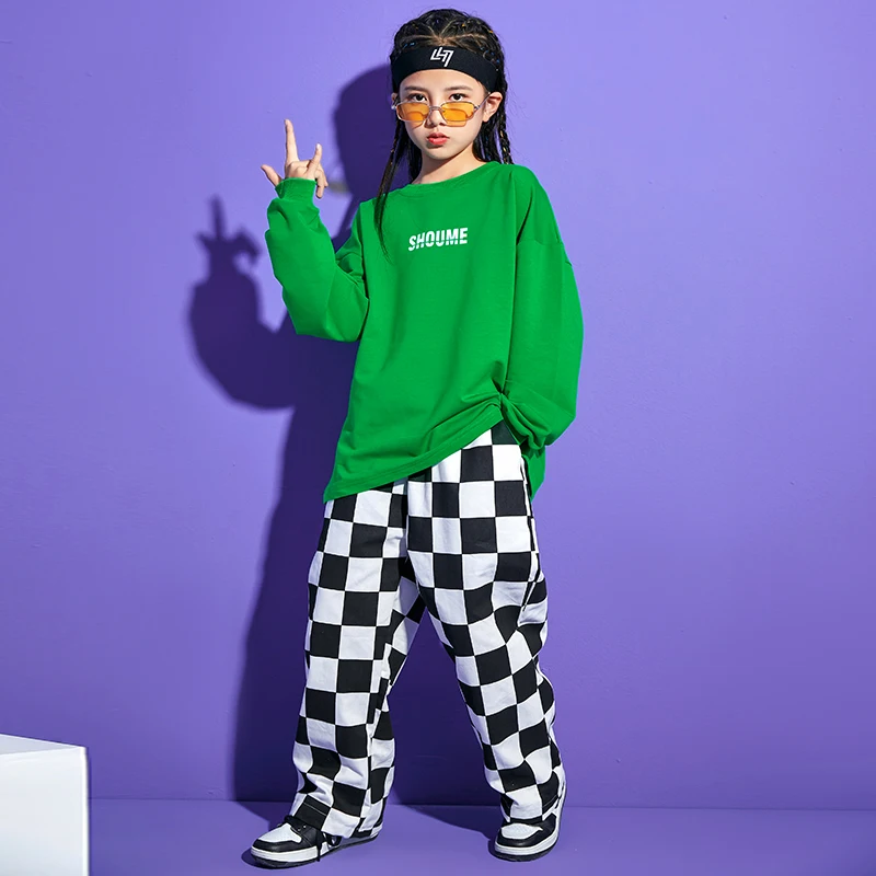 

Kids Kpop Hip Hop Clothing Sweatshirt Tops Checkered Streetwear Casual Jogger Pants For Girl Boy Jazz Dance Costume Clothes
