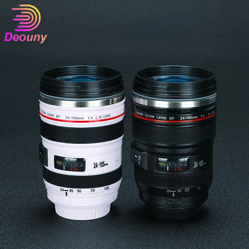 

DEOUN 13OZ Camera Lens Thermos Clear Drink Flask Bottle For Water Creative Cocktail Stainless Steel Mug Outdoor Vacuum Drinkware