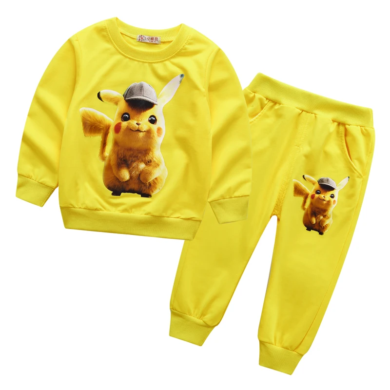 Комплект осенней одежды для мальчиков и девочек с Пикачу пальто капюшоном + штаны