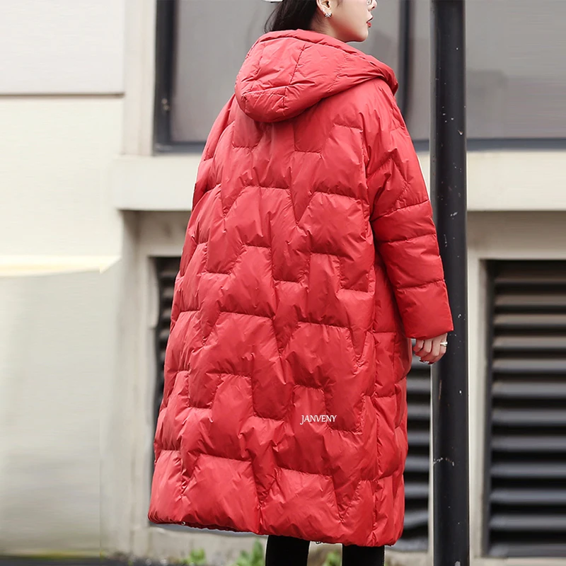 Новинка 2021 зимняя женская Свободная Толстая теплая куртка выше колена на 90% белом