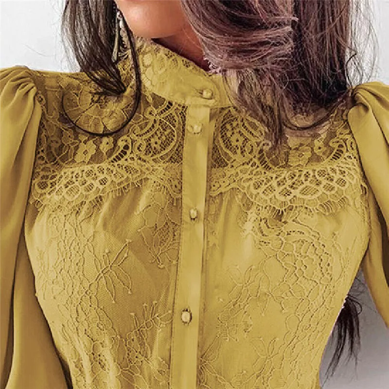 Хит 2019 модные женские кружевные рубашки одежда с длинным рукавом топы блузки