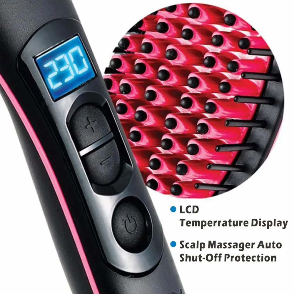 

Pro Ceramic Hair Straightener Brush Electric Comb Flat Iron LCD Display Digital Heating Anti-static Hair Hot Brush Styling Tool