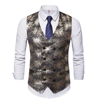 new suit vest mens bronzing printed casual double breasted slim vest suit