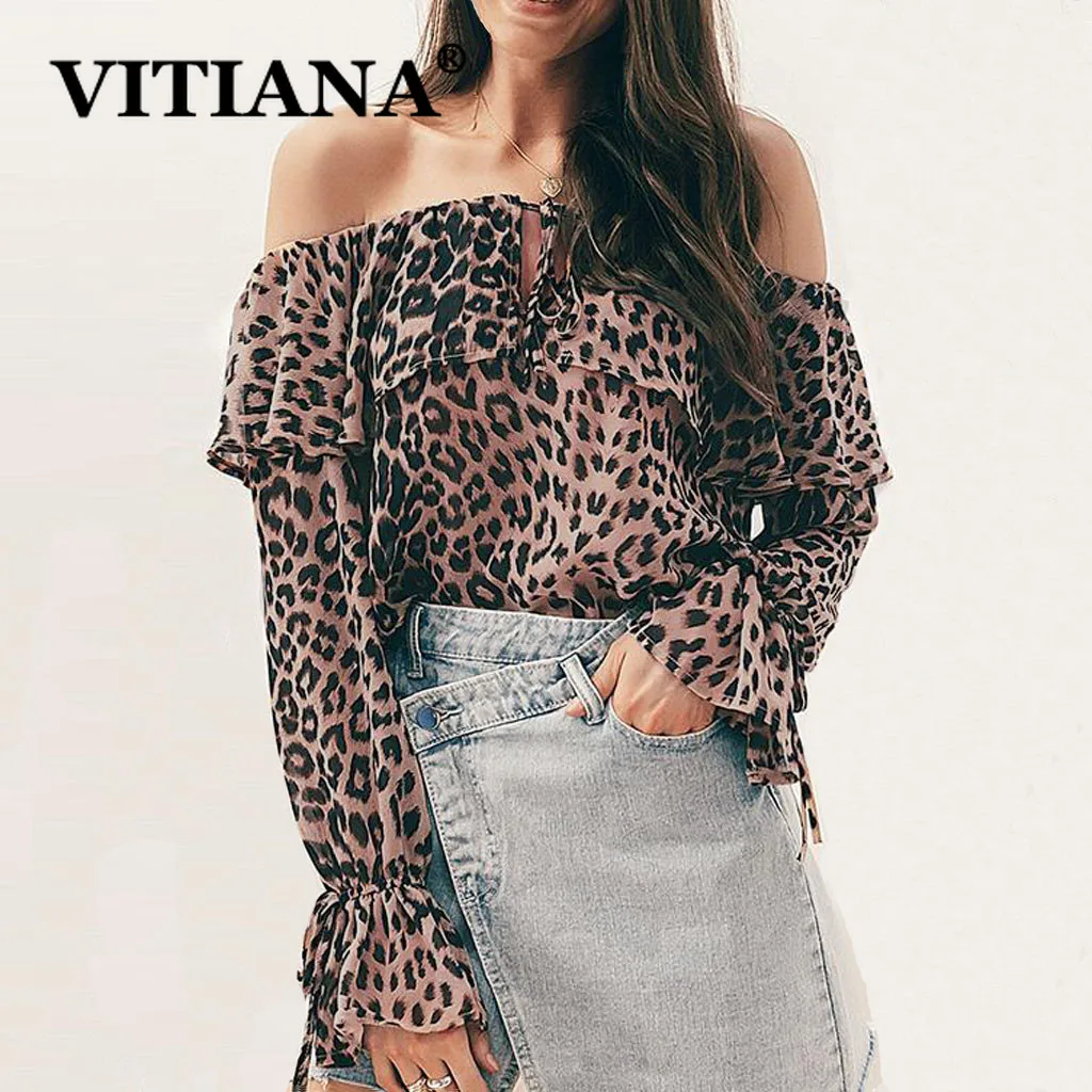 VITIANA Женская пляжная шифоновая блузка с расклешенным длинным рукавом вырезом