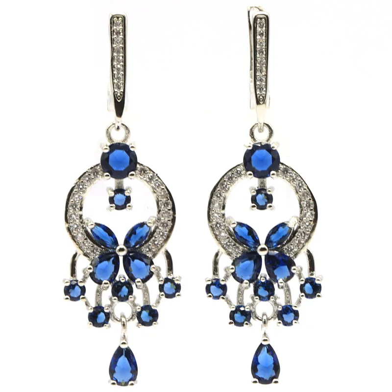 49x16 мм Роскошные Длинные серьги из танзанита с лондонским голубым топазом и