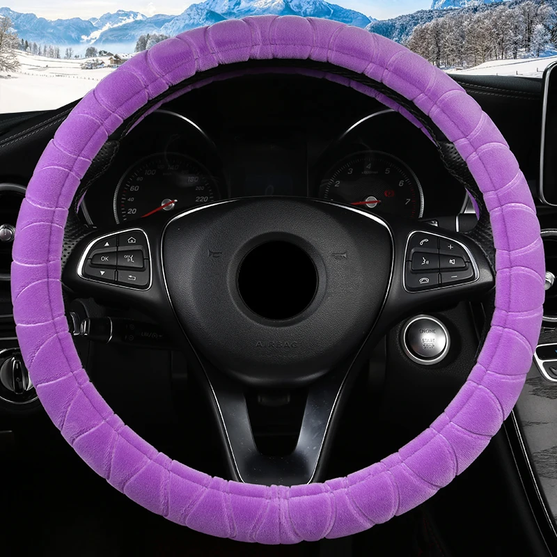 O shape Purple Зимняя плюшевая крышка рулевого колеса для Polo sedan Golf 3 4 5 6 7 Jetta Passat Touran Touareg Phaeton Scirocco автомобильные аксессуары - Название цвета: O shape Purple