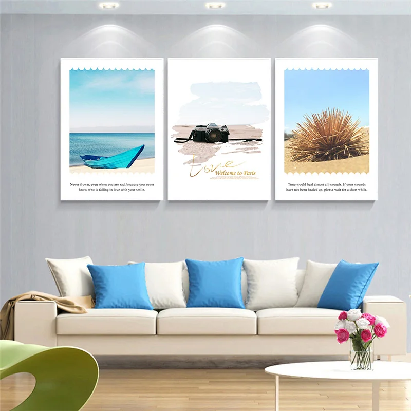 Скандинавская Картина на холсте морской пейзаж Декор домашнее изображение